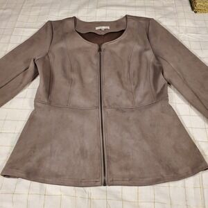 Anthropologie Curated Solitaire by Ravi Khosla Brown Zip Jacket Faux Suade Sz L